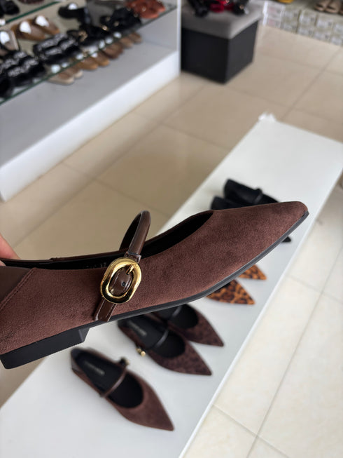Pointy Toe Ballet Flat with Buckle Straps